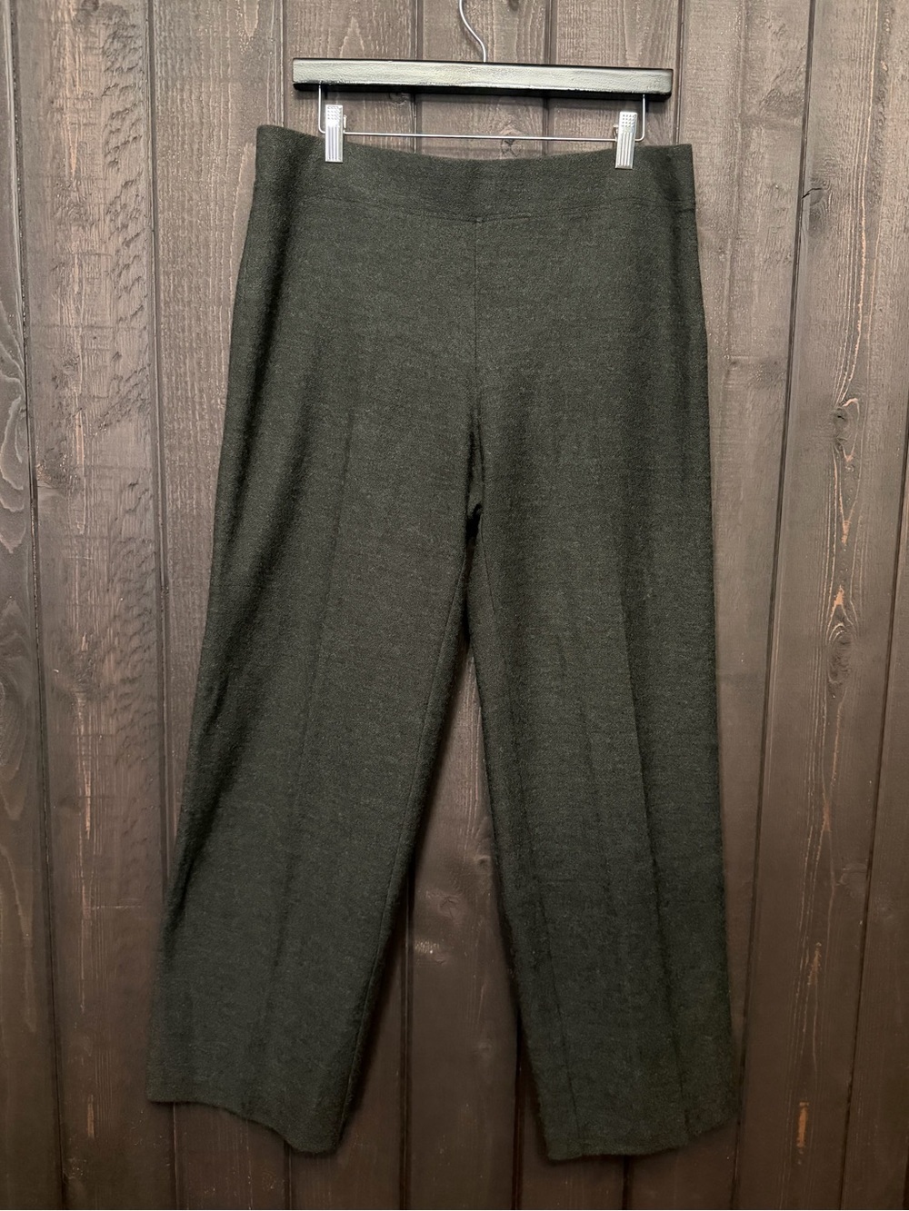 EILEEN FISHER Charcoal Gray Wool Wide Leg Pants Sz PL Petite Large Pull On
